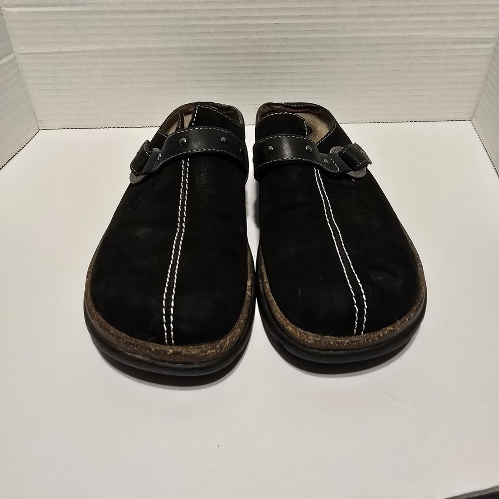 Bass Womens Black Leather Mules Clogs Buckle Strap Comfort Shoes Size 7.5M